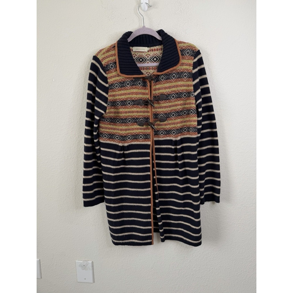 Indi & Cold 100% Merino Wool Cardigan‎ XL Nordic Fair Isle Toggle Sweater Coat